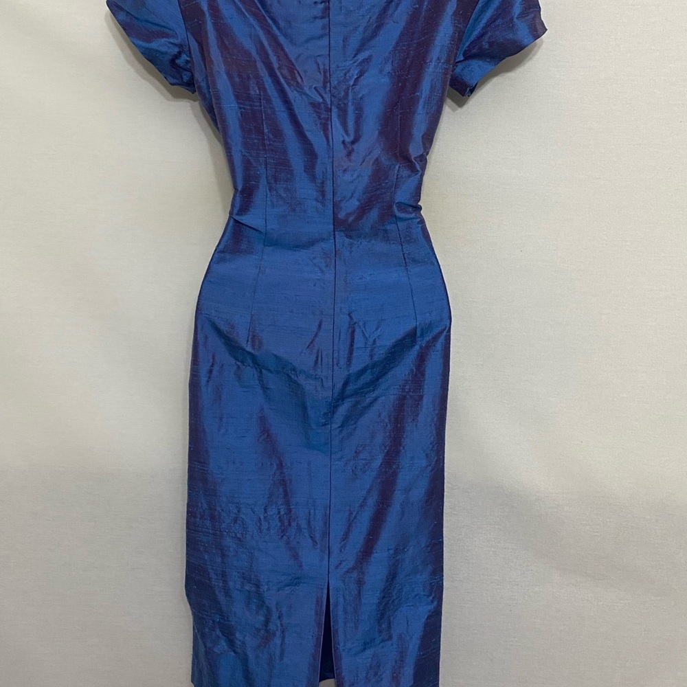 G-189 Finity Blue 100% Silk Short Sleeve MIDI Dress Size 6 - Picture 7 of 14